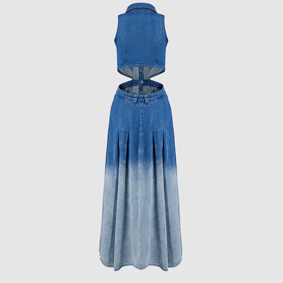 #161 URBAN REVIVO | GRADIENT CUT-OUT SLEEVELESS DENIM DRESS Sz. 4 & Sz. 8 Jean - Picture 7 of 15